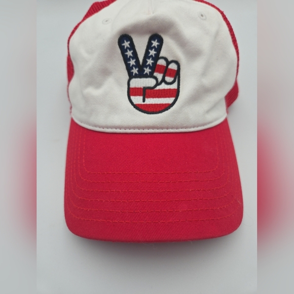 Vintage Mighty Fine Peace Sign Americana Snap Back Hat Cap EUC American FLAG - Picture 2 of 5